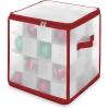 Whitmor Christmas Ornament Organizer 64 Compartment Zipper Cube, Frosted with Red Trim