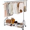 Whitmor Foldable Garment Rack – Rolling Clothes Rack – Adjustable Height – Silver(44 x 20 x 71 inch  Single Rod)