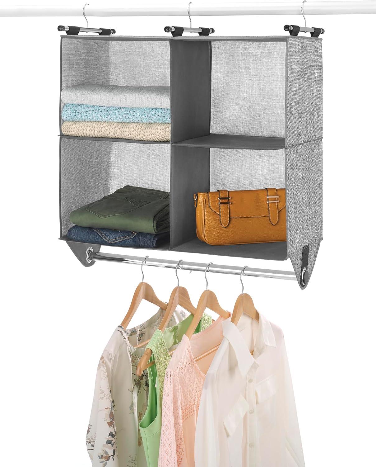 imageWhitmor 4Section Closet WRod Organizer CanvasLight Gray Dark Gray