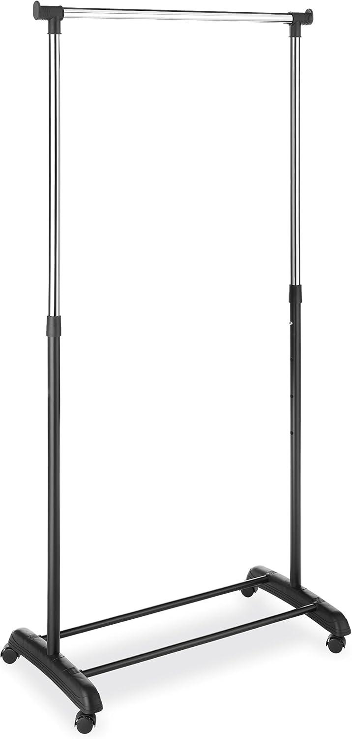 imageWhitmor Black and Chrome Adjustable Garment RackRolling Clothes Organizer 185quot D x 33quot W x 66quot H