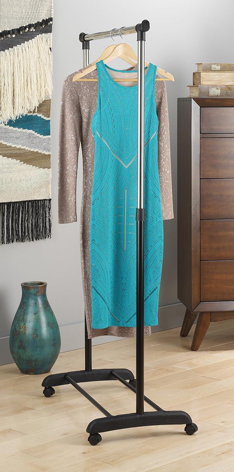 imageWhitmor Black and Chrome Adjustable Garment RackRolling Clothes Organizer 185quot D x 33quot W x 66quot H