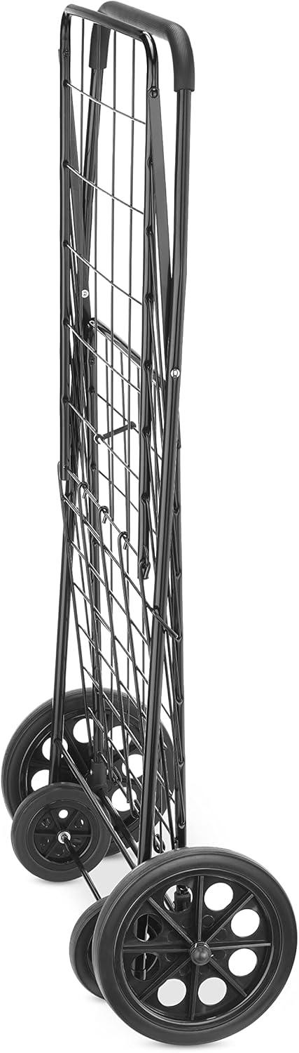 imageWhitmor Extra Large Utility Foldable Shopping Cart with Wheels 100 Lb Capacity Heavy Duty Grocery Cart with Steel Frame Foam Handle Rolling Collapsible Utility Trolley for Grocery Laundry Black