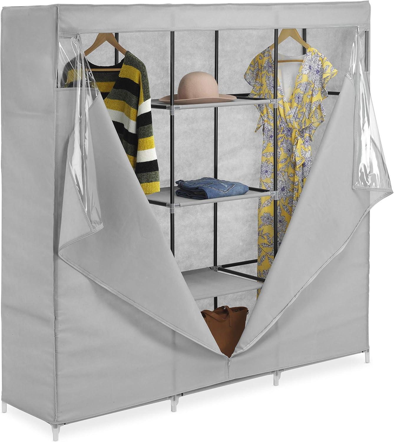 imageWhitmor Gray Covered Wardrobe with Center Shelves