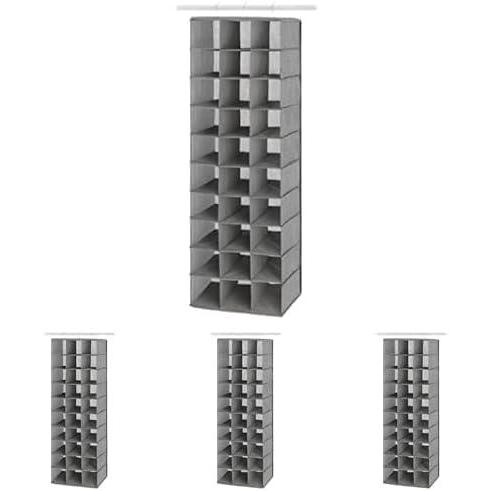 imageWhitmor 30 Sections Hanging Clothes Closet Organizer Space Saving Breathable Fabric Shoe Storage for Bedroom Laundry Dorm Crosshatch Gray115 in Lx165 inWx48 inches HPack of 4
