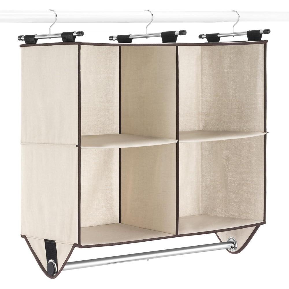 imageWhitmor 4Section Closet WRod Organizer CanvasLight Brown