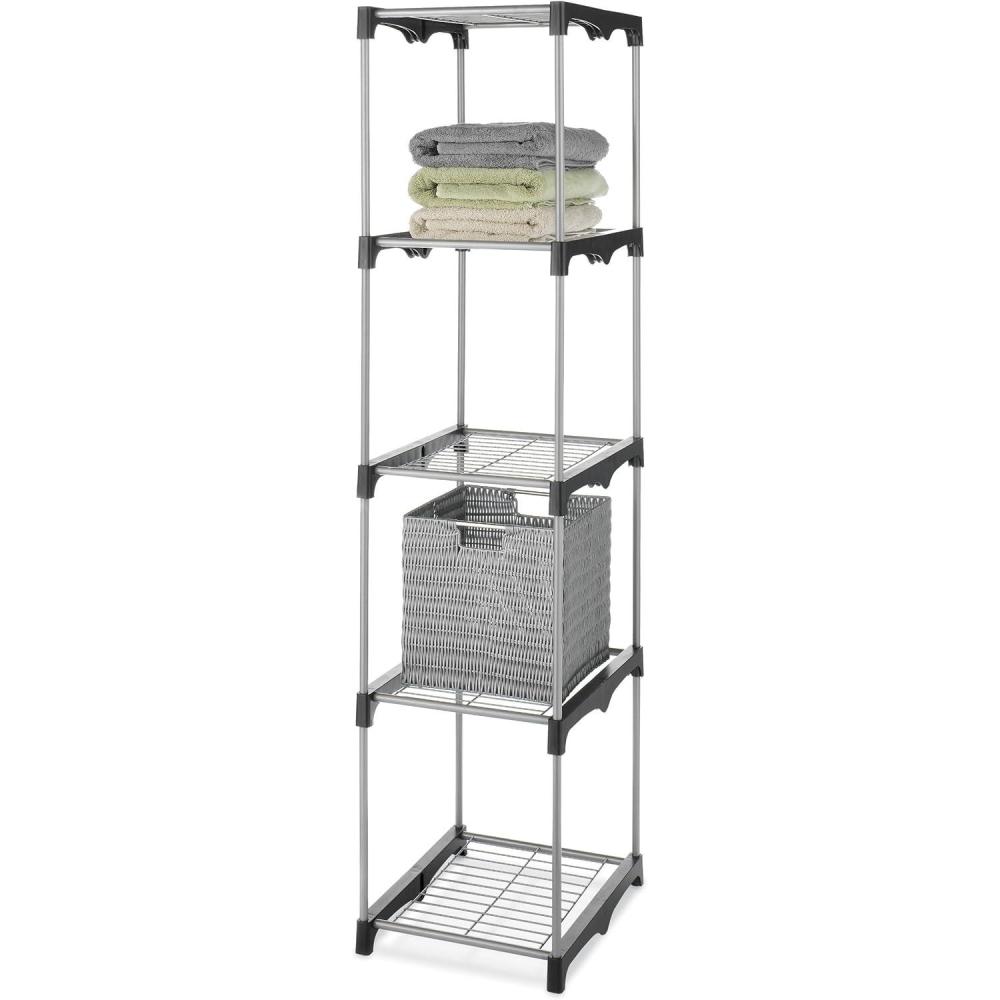 imageWhitmor 5 Tier Shelf Tower Closet Storage OrganizerSilver
