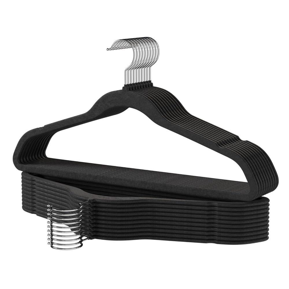 imagePremium Velvet Hangers 60 Pack Non Slip Clothes Felt Hanger Heavy Duty for Coat Premium Slim Space Saving Suit Hangers for Closet Organizer 360 Rotating Silver HookBlack
