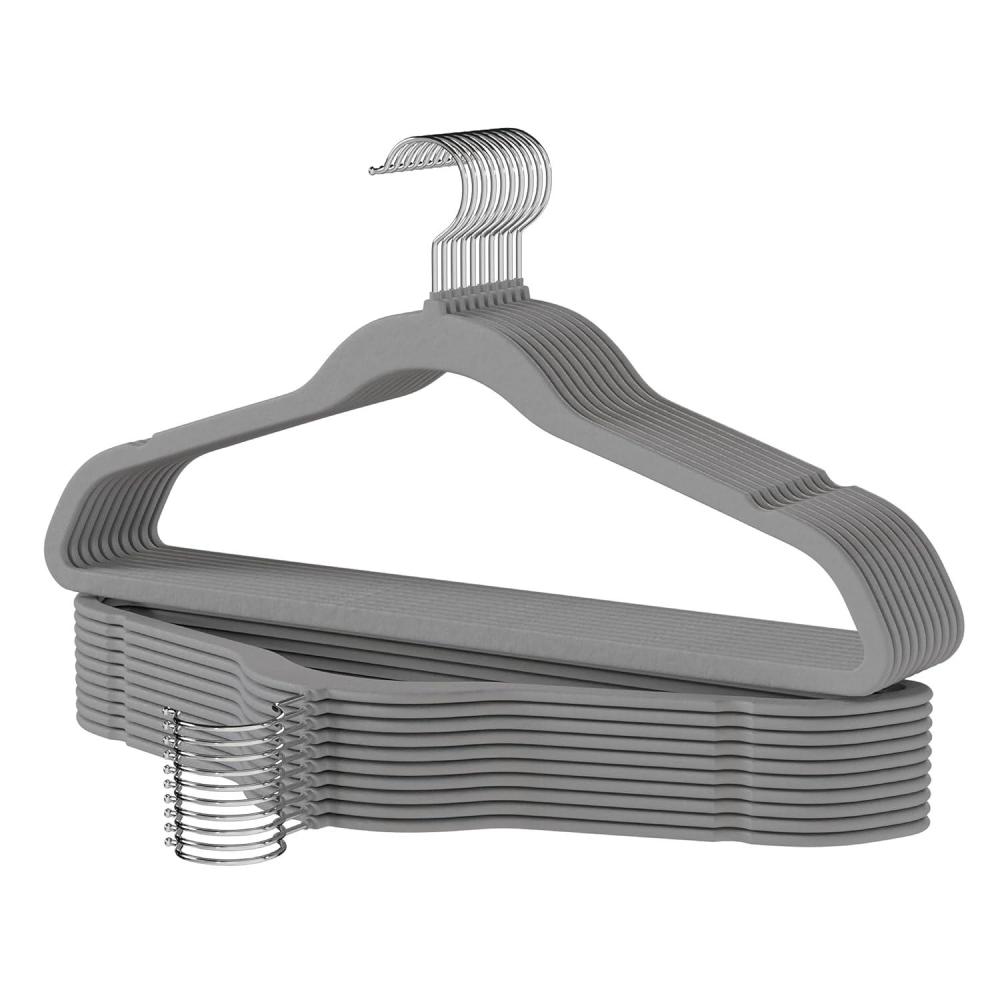imagePremium Velvet Hangers 60 Pack Non Slip Clothes Felt Hanger Heavy Duty for Coat Premium Slim Space Saving Suit Hangers for Closet Organizer 360 Rotating Silver HookGray