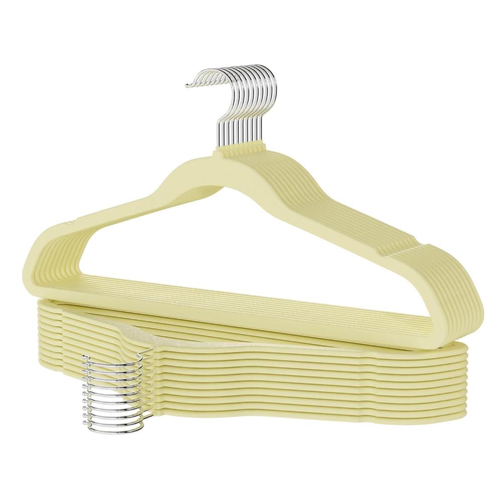 imagePremium Velvet Hangers 60 Pack Non Slip Clothes Felt Hanger Heavy Duty for Coat Premium Slim Space Saving Suit Hangers for Closet Organizer 360 Rotating Silver HookBeige