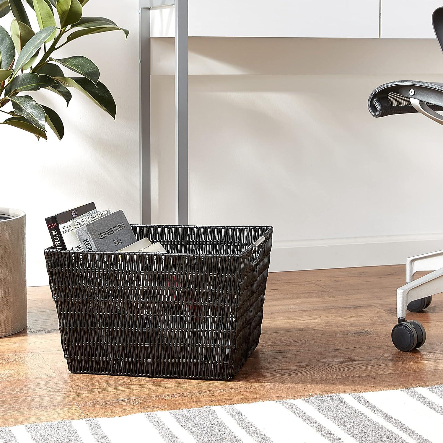 imageWhitmor Large Snack Baskets for Organizing 13x15x5 Inch Woven Baskets for Storage Shelves Home Pantry Baskets Organization and Storage RedBlack