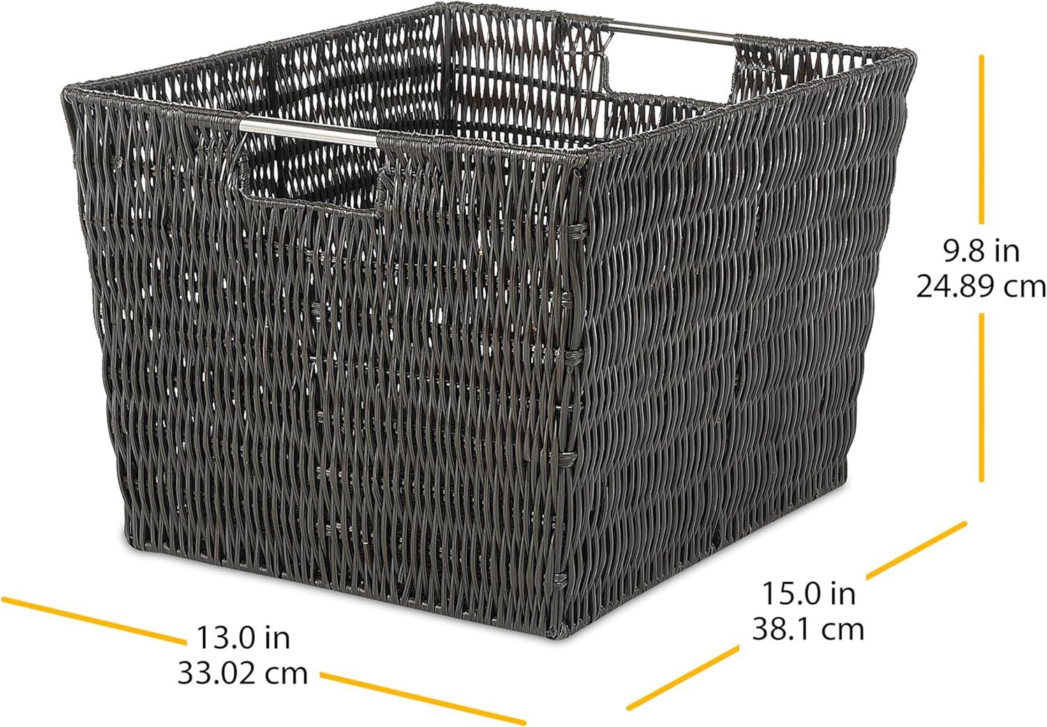 imageWhitmor Large Snack Baskets for Organizing 13x15x5 Inch Woven Baskets for Storage Shelves Home Pantry Baskets Organization and Storage RedGray