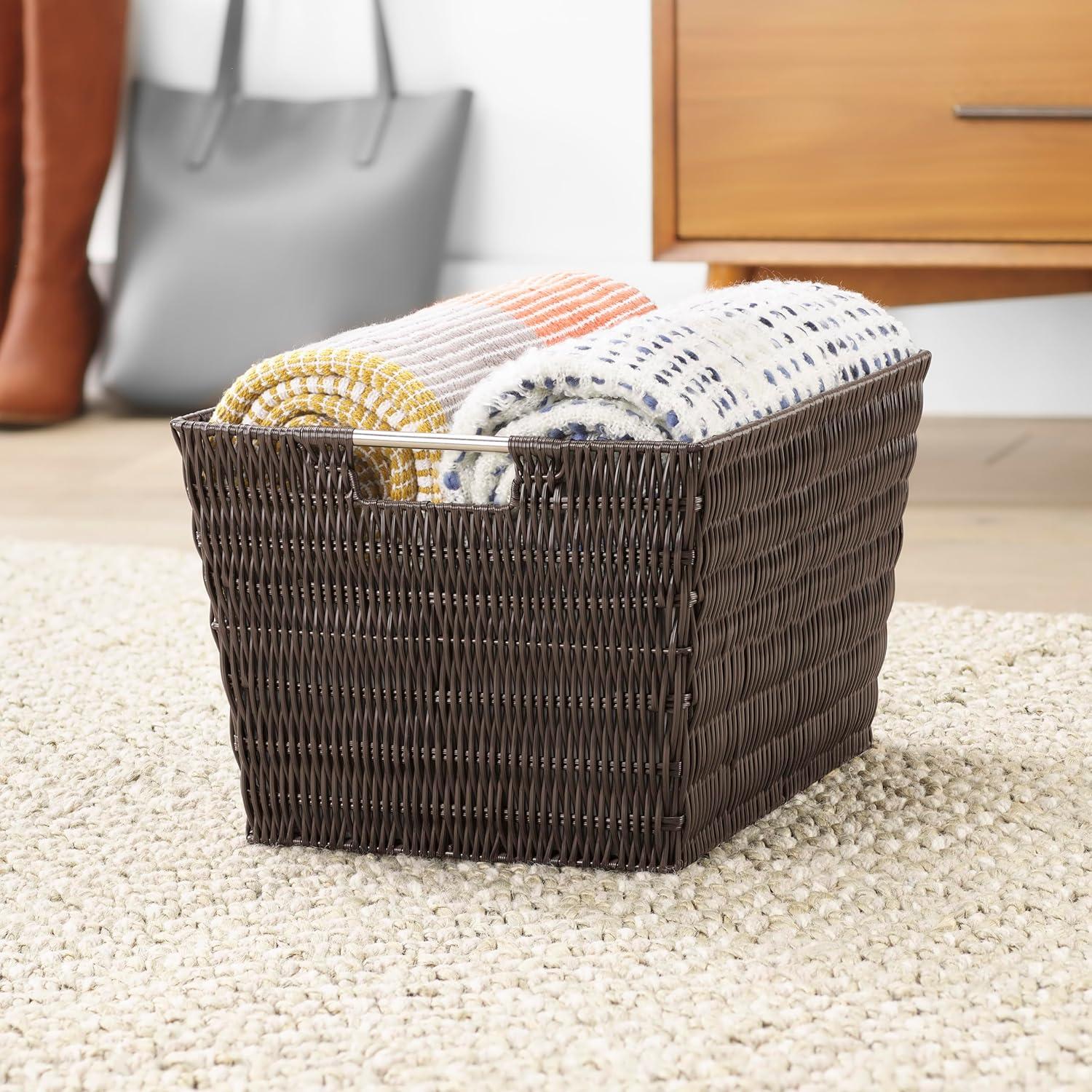 imageWhitmor Large Snack Baskets for Organizing 13x15x5 Inch Woven Baskets for Storage Shelves Home Pantry Baskets Organization and Storage RedGray