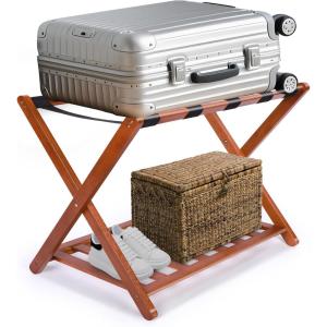 Whitmor Chrome Luggage Rack – Foldable – Commercial Quality(Walnut)