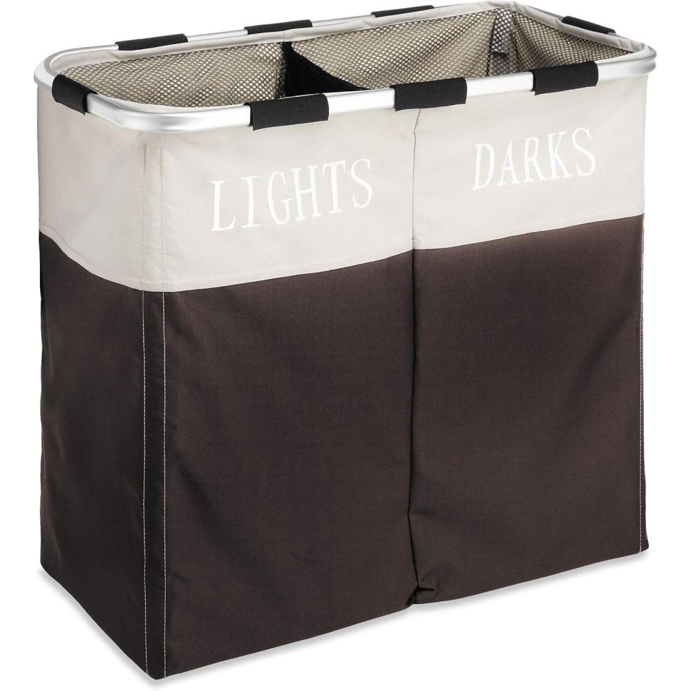 imageWhitmor Easycare Double Laundry Hamper Lights and Darks Separator Espresso 2 Section