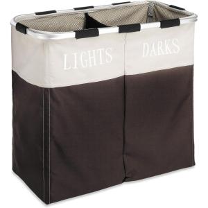 Whitmor Easycare Double Laundry Hamper – Lights and Darks Separator – Espresso, 2 Section
