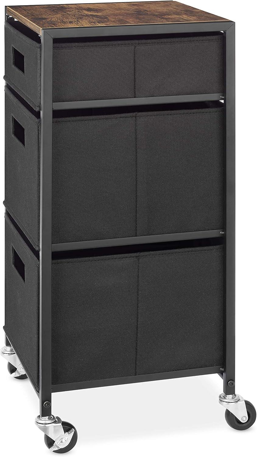 imageWhitmor 3 Drawer Rolling Storage Utility Cart Easyily Assemble with Wheels HeavyDuty Metal Frame with Removable Fabric Drawers Ideal for Entryway Office Bedroom 1181 D x 1181 W x 2717 HBlack