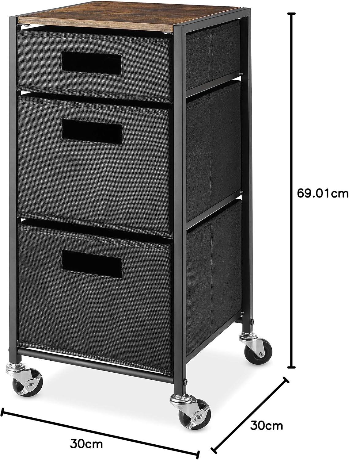 imageWhitmor 3 Drawer Rolling Storage Utility Cart Easyily Assemble with Wheels HeavyDuty Metal Frame with Removable Fabric Drawers Ideal for Entryway Office Bedroom 1181 D x 1181 W x 2717 HBlack