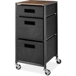 Whitmor 3 Drawer Rolling Storage Utility Cart, Easyily Assemble with Wheels, Heavy-Duty Metal Frame with Removable Fabric Drawers, Ideal for Entryway, Office, Bedroom, 11.81″ D x 11.81″ W x 27.17″ H(Black)