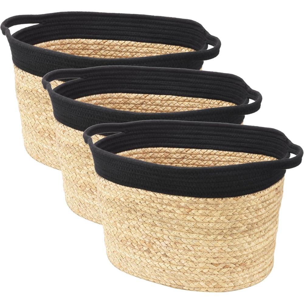 imageWhitmor Large Braided Tote Black amp TanMedium Pack of 3