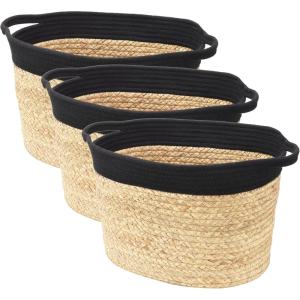 Whitmor Large Braided Tote, Black & Tan(Medium (Pack of 3))
