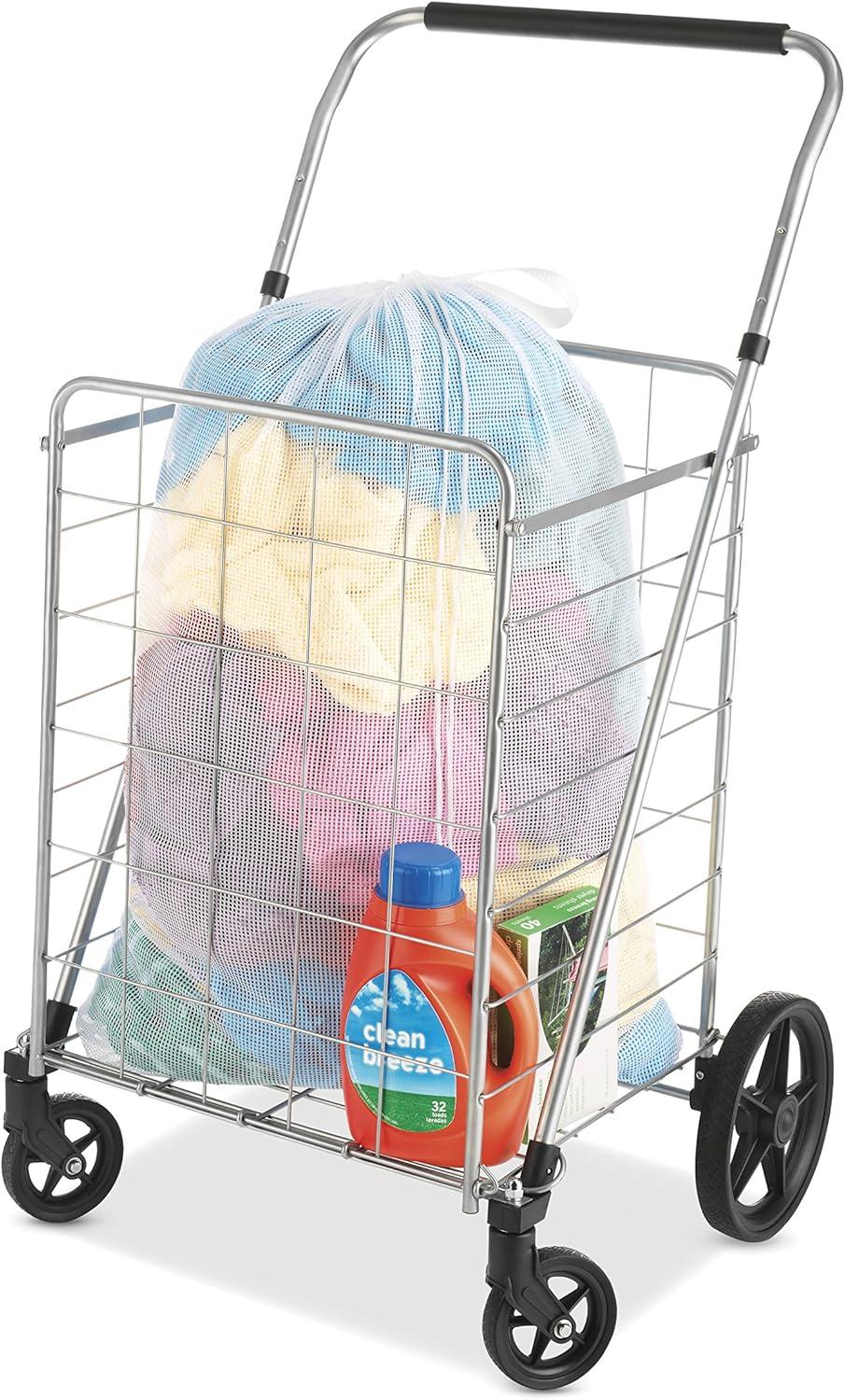 imageWhitmor Utility Cart with Adjustable Height Handle Silver Black24L x 18W x 4262H