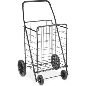 Whitmor Utility Cart with Adjustable Height Handle – Silver / Black(17.4″L x 16.4″W x 40.12″H)