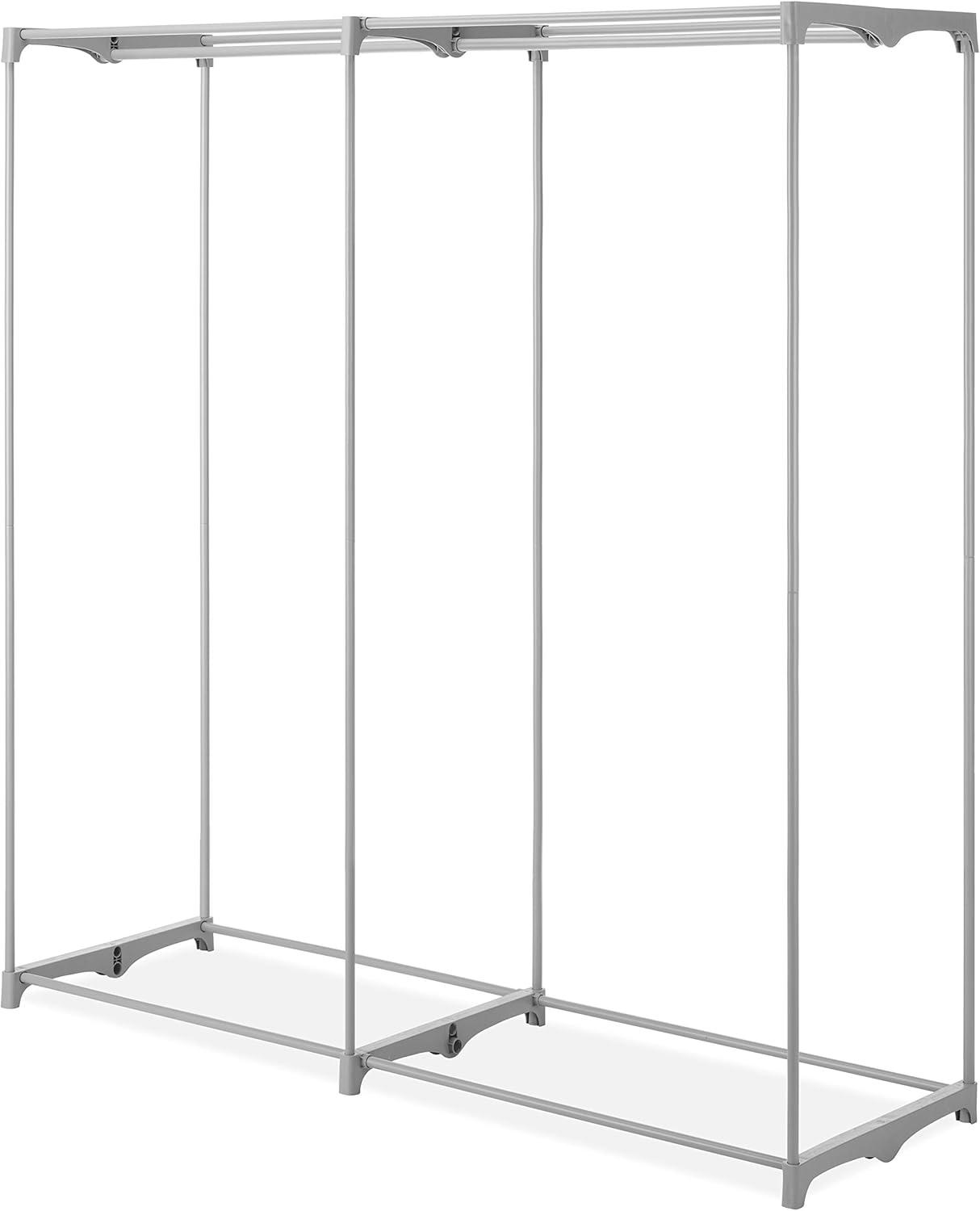 imageWardrobe Clothes Storage Organizer Closet with Hanging Rack Extra Wide Grey Color NoTool Assembly Extra Strong and Durable 60 L x 195 W x 64Grey