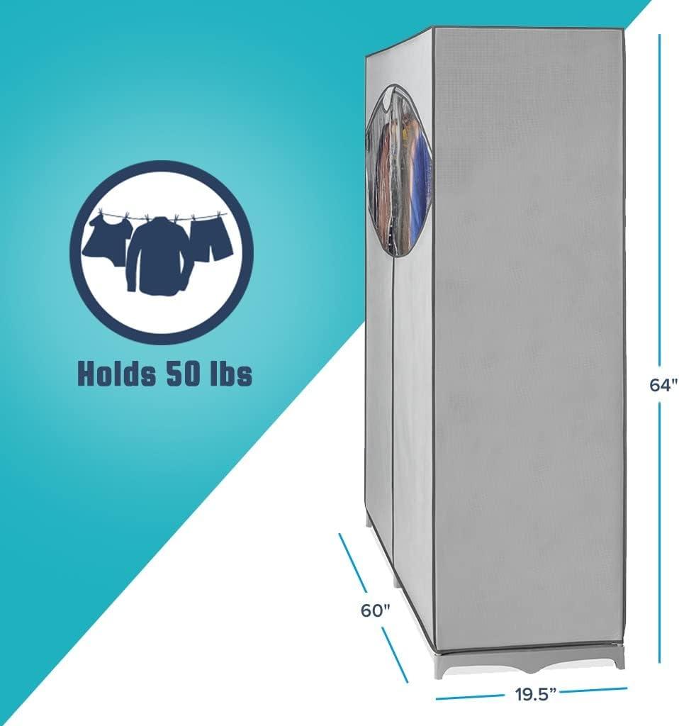 imageWardrobe Clothes Storage Organizer Closet with Hanging Rack Extra Wide Grey Color NoTool Assembly Extra Strong and Durable 60 L x 195 W x 64Grey