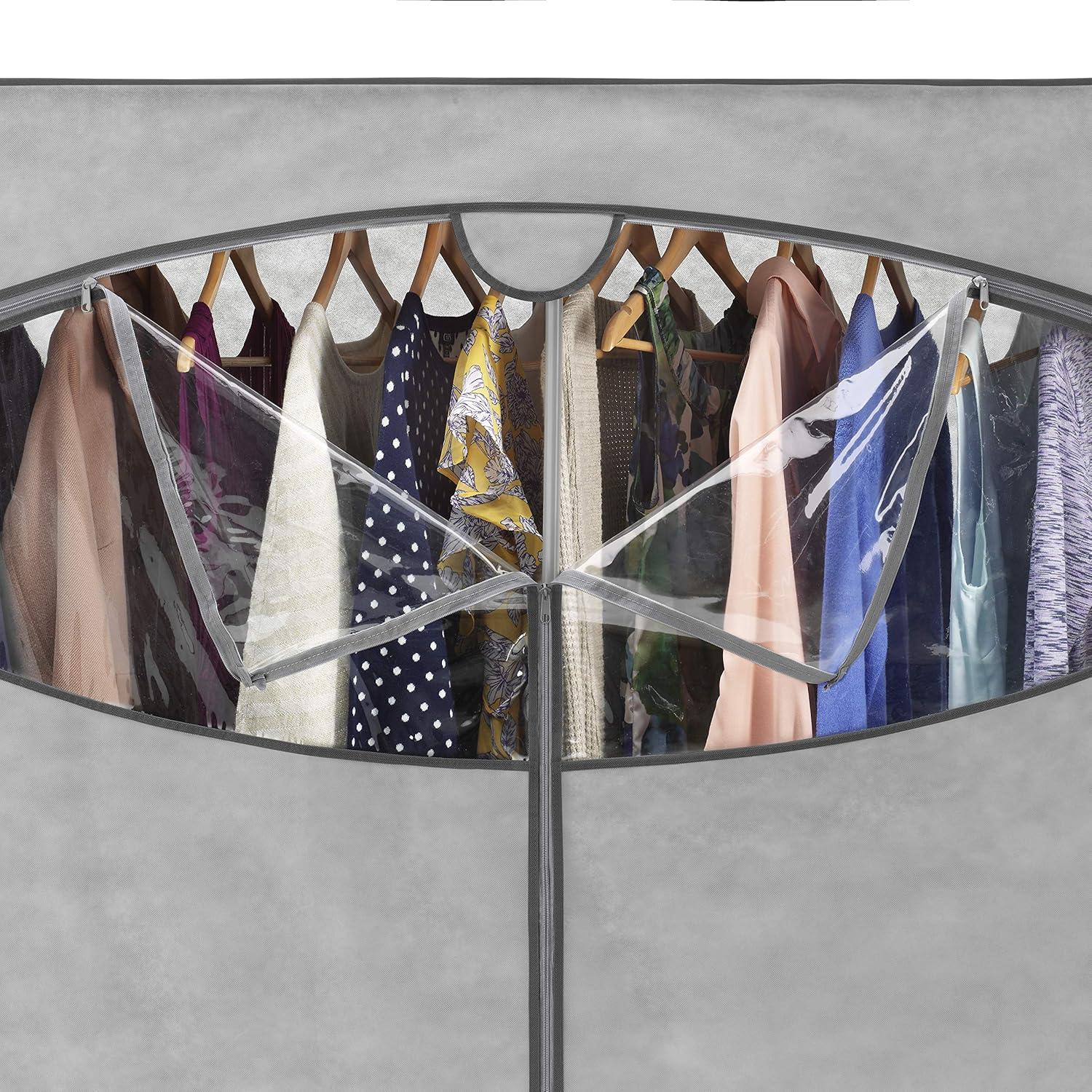 imageWardrobe Clothes Storage Organizer Closet with Hanging Rack Extra Wide Grey Color NoTool Assembly Extra Strong and Durable 60 L x 195 W x 64Grey