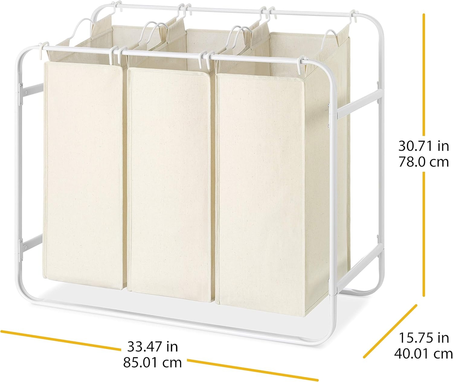 imageWhitmor Retro Triple Laundry Sorter with 3 Removable Canvas Bags White amp Canvas
