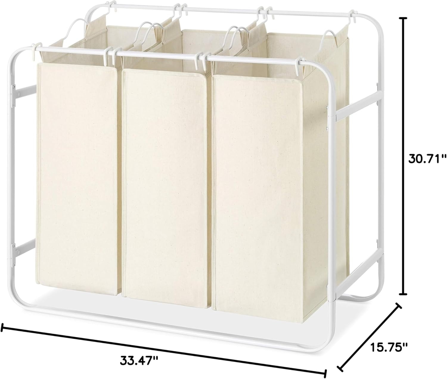 imageWhitmor Retro Triple Laundry Sorter with 3 Removable Canvas Bags White amp Canvas
