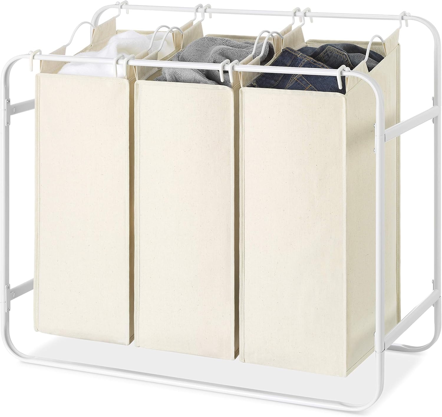 imageWhitmor Retro Triple Laundry Sorter with 3 Removable Canvas Bags White amp Canvas