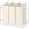 Whitmor Retro Triple Laundry Sorter with 3 Removable Canvas Bags – White & Canvas