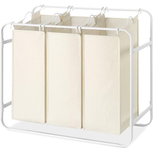 Whitmor Retro Triple Laundry Sorter with 3 Removable Canvas Bags – White & Canvas