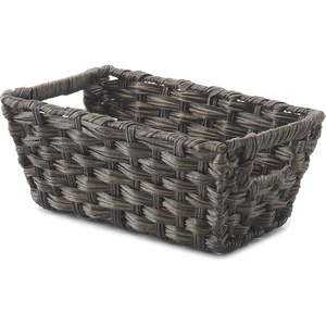 Whitmor Woven Storage Basket for Shelves, Plastic Wicker Organizer Bin with Handles, Metal Structure Decorative Shelf Tote for Closet, Bathroom, Pantry & Office Organization, Brown, Medium-Compact(Brown)