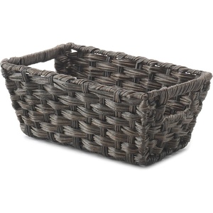 Whitmor Woven Storage Basket for Shelves, Plastic Wicker Organizer Bin with Handles, Metal Structure Decorative Shelf Tote for Closet, Bathroom, Pantry & Office Organization, Brown, Medium-Compact(Driftwood)